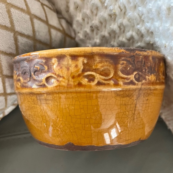 VINTAGE Rustic GLAZED Crackle CERAMIC Amber BOWL - Picture 4 of 15
